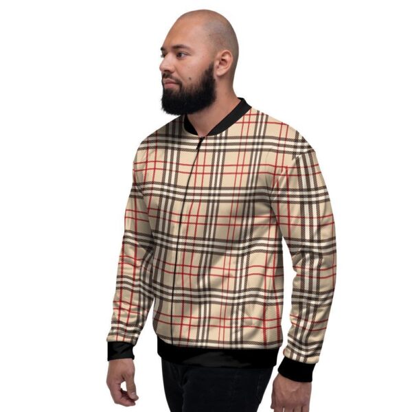 Beige Plaid Tartan Men’s Bomber Jacket