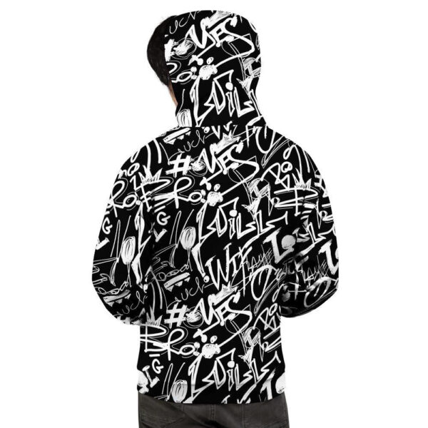 Black And White Graffiti Doodle Text Print Men’s Hoodie