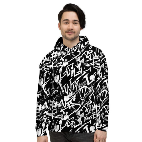 Black And White Graffiti Doodle Text Print Men’s Hoodie