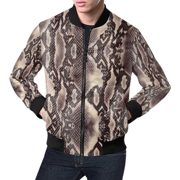 Brown Snakeskin Python Skin Pattern Print Men’s Bomber Jacket