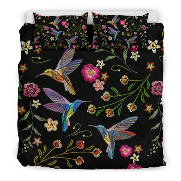 Hummingbird White Floral Pattern Print Duvet Cover Bedding Set