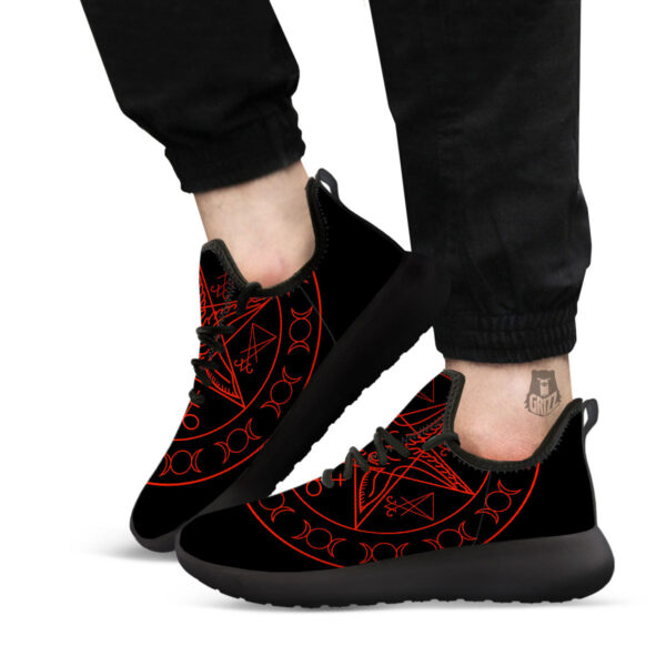 Pentagram Symbol Red Satanic Print Black Athletic Shoes