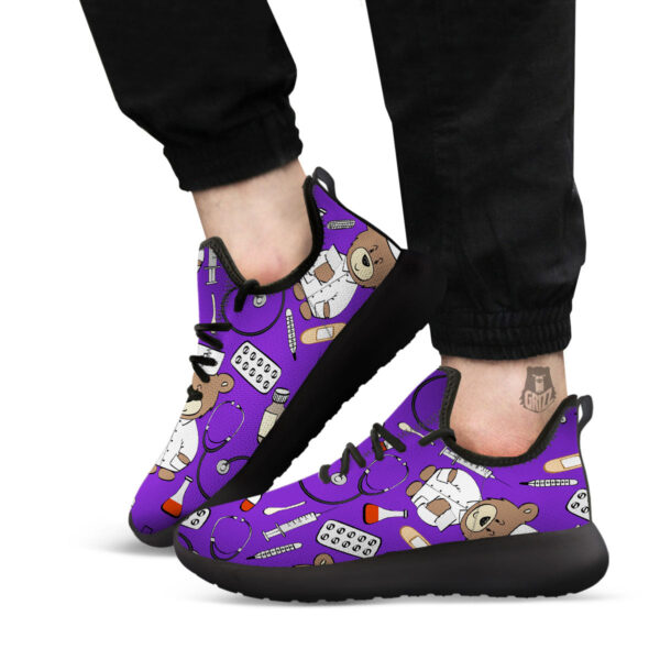 Purple Teddy Bear Nurse Black Athletic Shoes