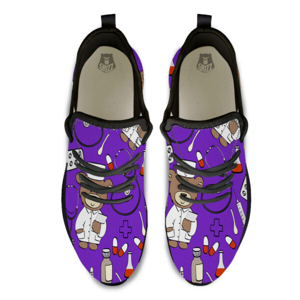 Purple Teddy Bear Nurse Black Athletic Shoes