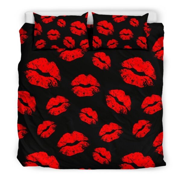 Red Lips Kiss Print Pattern Duvet Cover Bedding Set