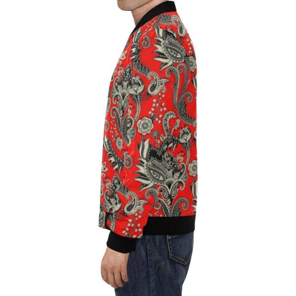 Red Paisley Pattern Print Men’s Bomber Jacket