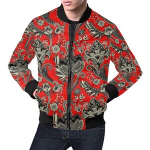 Red Paisley Pattern Print Mens Bomber Jacket 05346baf e536 4d52 9b6d 243dc864845e