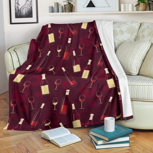 Red Wine Glass Bottle Print Pattern Blanket