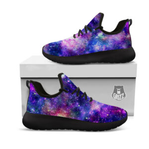 Space Blue Starfield Purple Galaxy Print Black Athletic Shoes