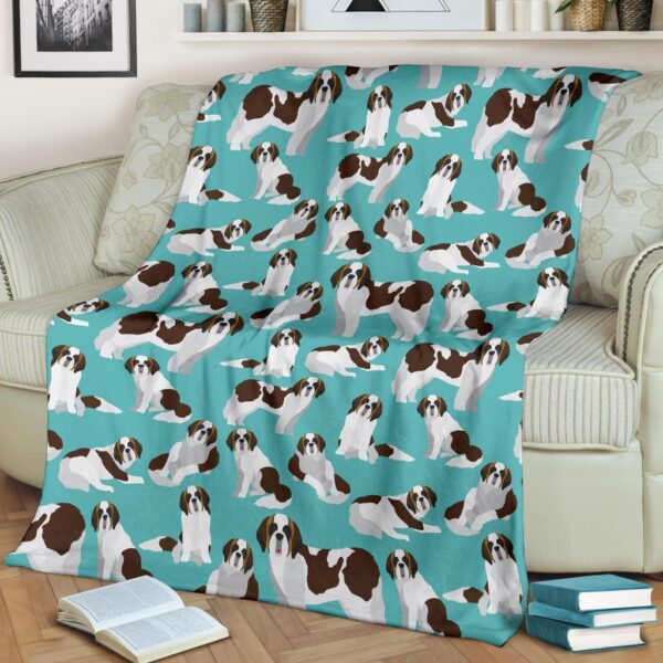 St Bernard Blue Pattern Print Blanket