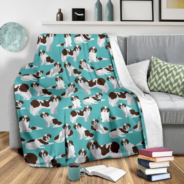 St Bernard Blue Pattern Print Blanket