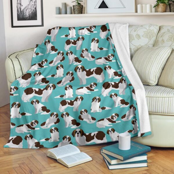 St Bernard Blue Pattern Print Blanket