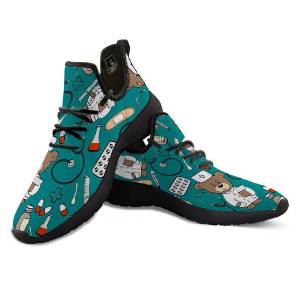 Teal Teddy Bear Nurse Black Athletic Shoes