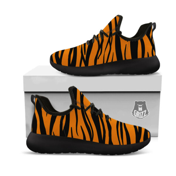 Tiger Stripe Black And Orange Print Black Athletic Shoes