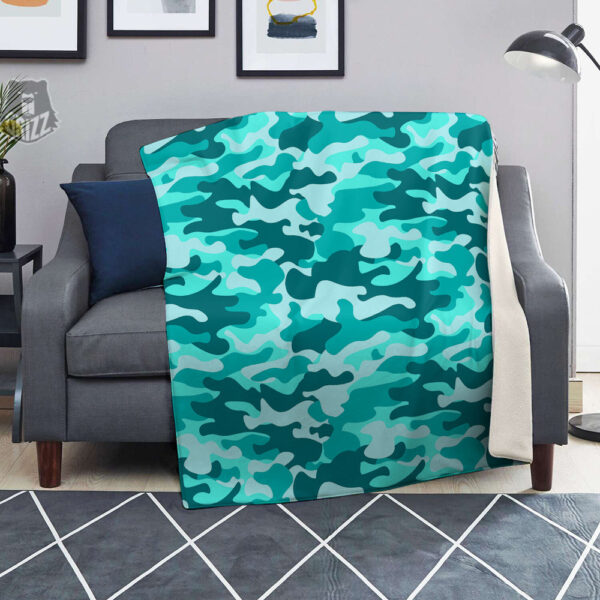 Turquoise Camo And Camouflage Print Blanket